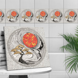 Golden Bonsai Sunrise Mosaic Tile