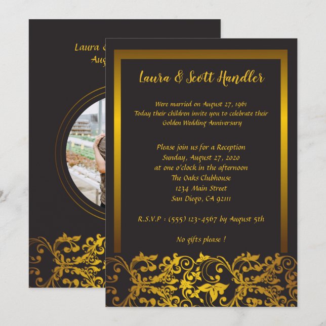 Golden border 50th Wedding Anniversary Invitation (Front/Back)
