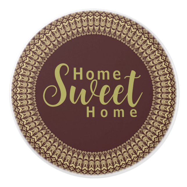 Golden Border Arabesques Floral Elements on   Ceramic Knob (Front)