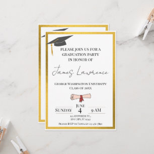 Golden Border Graduation Invitation