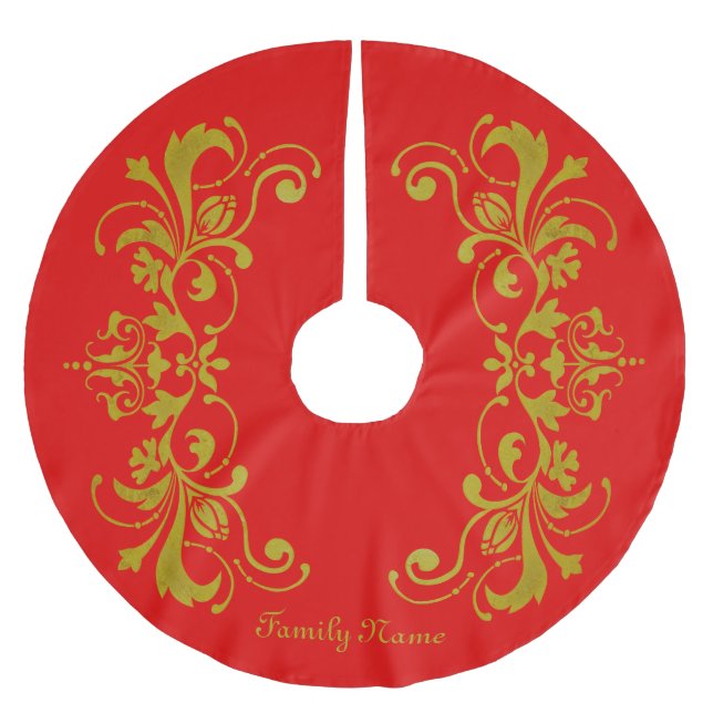 Golden Border - Ornament I + your backgr. colour Brushed Polyester Tree Skirt (Front)