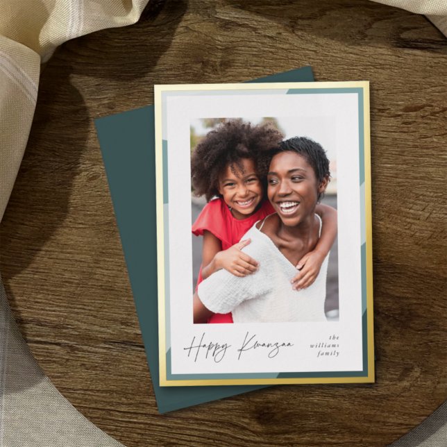 Golden Border | Vertical Photo Kwanzaa Foil Holiday Card (Creator Uploaded)