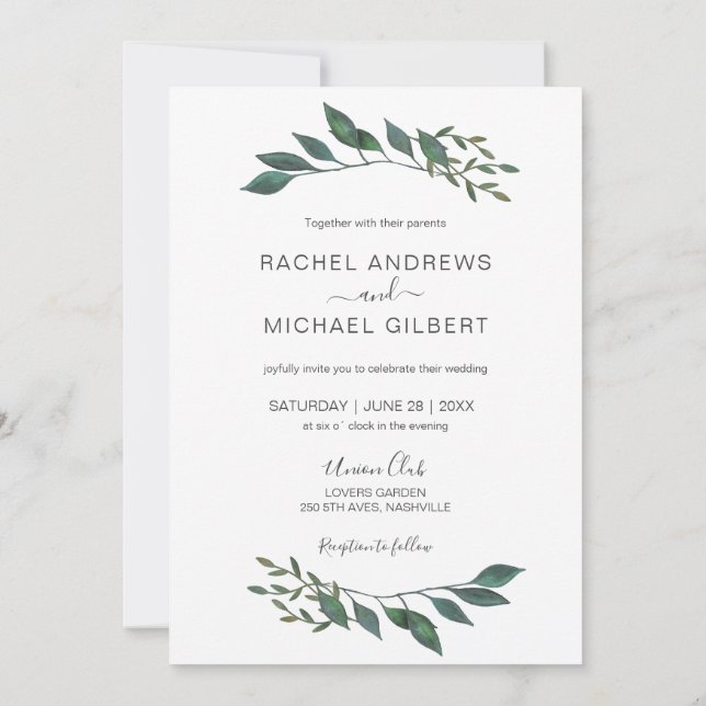 Golden borders eucalypt wedding collection invitation (Back)