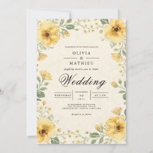 Golden Botanical Arch Romance Wedding Invitation