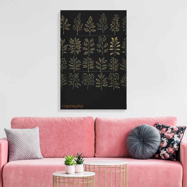 Golden Botanical Archive Grid Museum Quality Canva Canvas Print (Insitu(LivingRoom))
