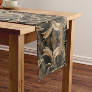 Golden Botanical Flow Elegant Short Table Runner