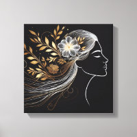 Golden Botanical Flowing Hair Line Portrait