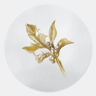 Golden Botanical Holiday Holly Classic Round Sticker