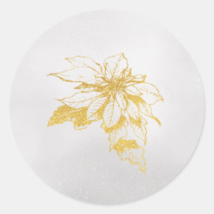 Golden Botanical Holiday Poinsettia Classic Round Sticker