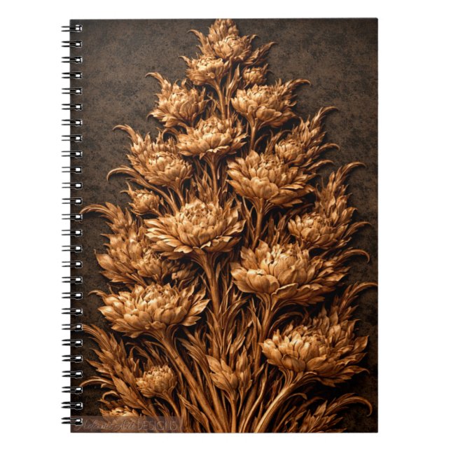 Golden Botanical Relief Floral Notebook (Front)