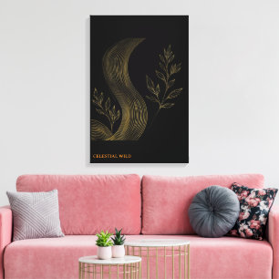 Golden Botanical Waves Fine Art Canvas Print