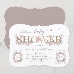 Golden bouquet Fall pink Baby shower Invitation