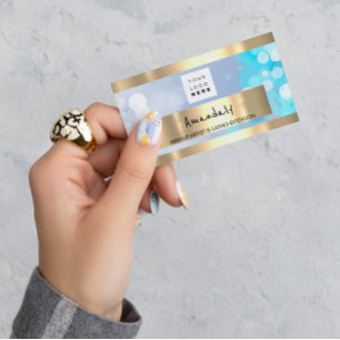 Golden Boutique Shop QR CODE Logo light blue Business Card