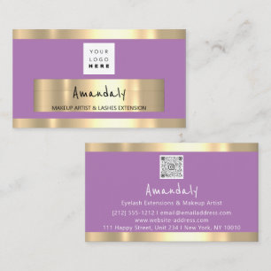 Golden Boutique Shop QR CODE Logo Purple Business Card