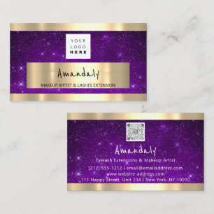 Golden Boutique Shop QR CODE Logo Purple Stars Business Card