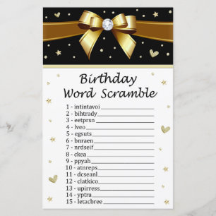 Golden bow Birthday Word Scramble Game