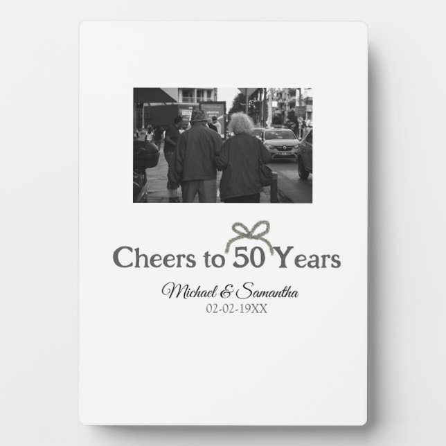 Golden bow cheers to 50 years anniversary wedding  plaque (Front)