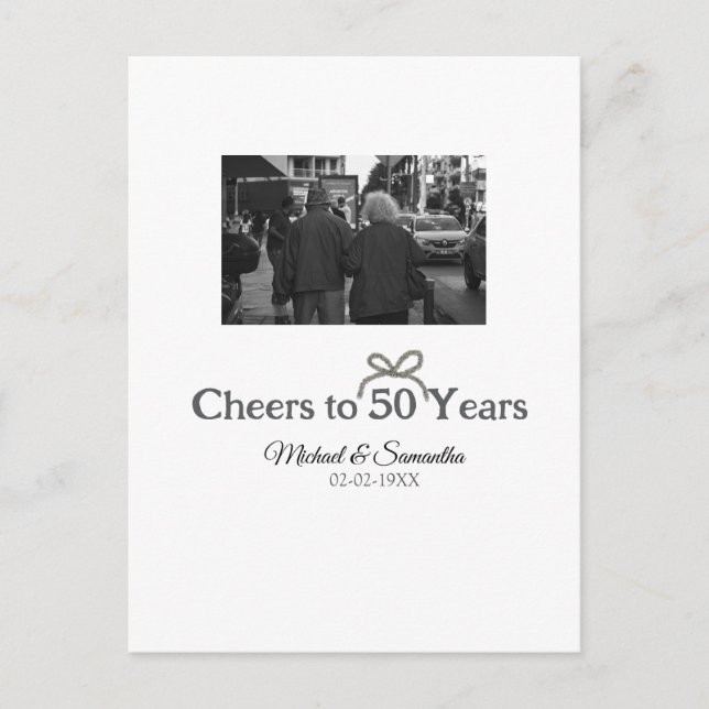 Golden bow cheers to 50 years anniversary wedding  postcard (Front)