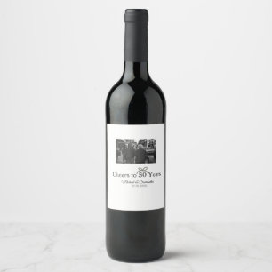 Golden bow cheers to 50 years anniversary wedding wine label