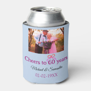 Golden bow cheers to 60 years anniversary wedding  can cooler