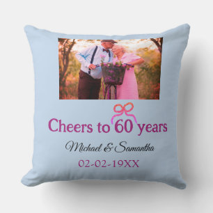 Golden bow cheers to 60 years anniversary wedding cushion