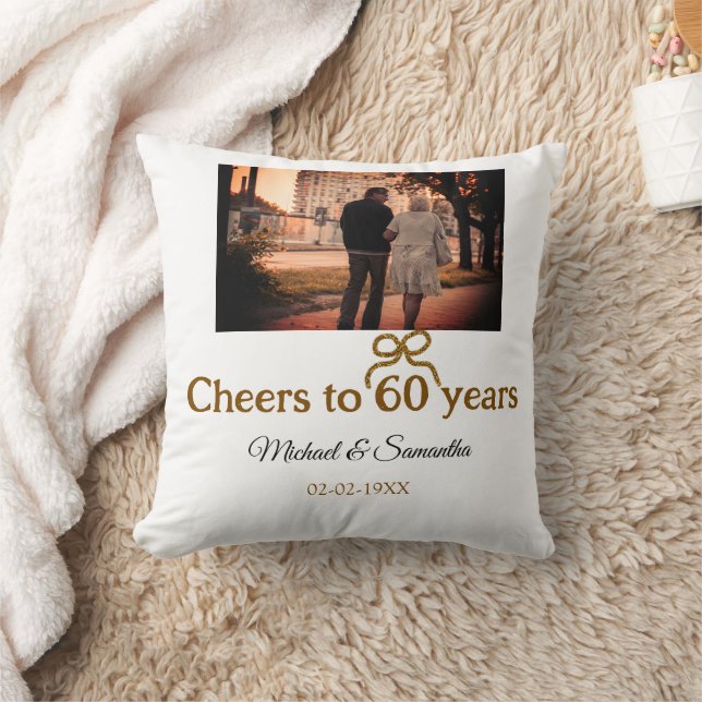 Golden bow cheers to 60 years anniversary wedding  cushion (Blanket)