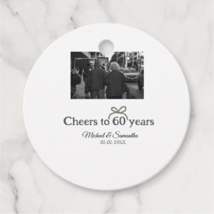 Golden bow cheers to 60 years anniversary wedding favour tags
