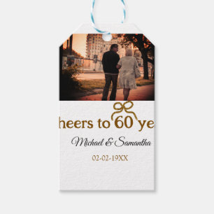 Golden bow cheers to 60 years anniversary wedding  gift tags