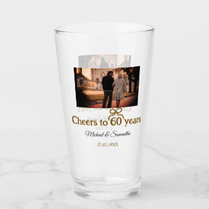 Golden bow cheers to 60 years anniversary wedding  glass