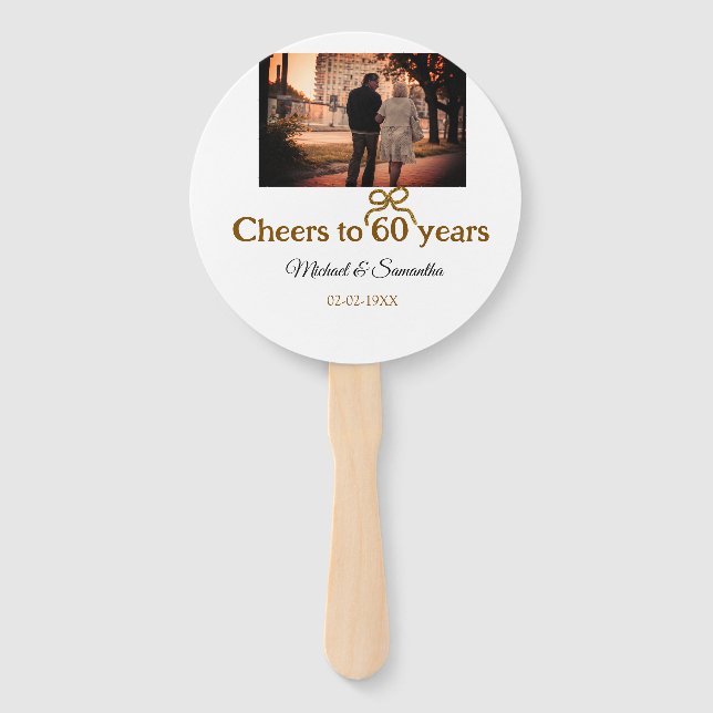 Golden bow cheers to 60 years anniversary wedding  hand fan (Front)