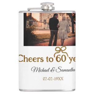 Golden bow cheers to 60 years anniversary wedding  hip flask