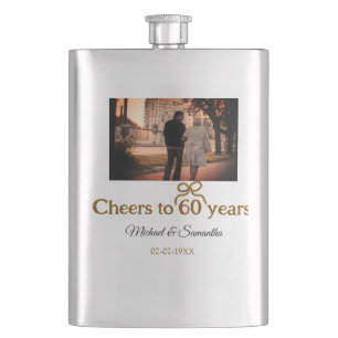 Golden bow cheers to 60 years anniversary wedding hip flask
