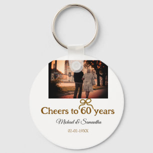 Golden bow cheers to 60 years anniversary wedding  key ring