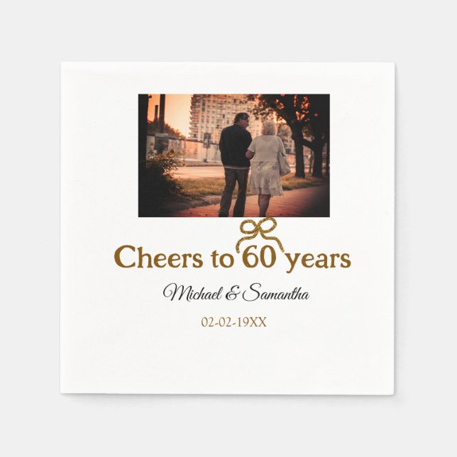 Golden bow cheers to 60 years anniversary wedding  napkin (Front)