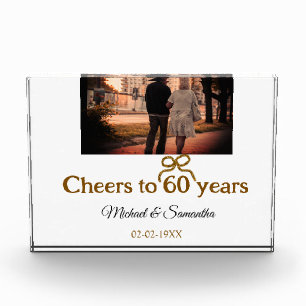 Golden bow cheers to 60 years anniversary wedding photo block