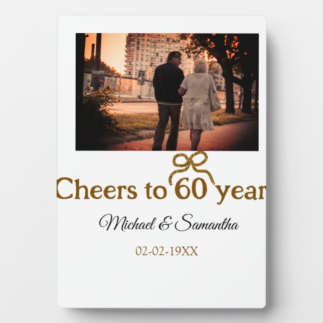 Golden bow cheers to 60 years anniversary wedding  plaque (Front)