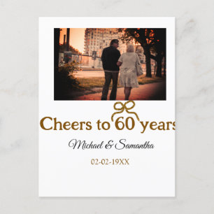Golden bow cheers to 60 years anniversary wedding postcard
