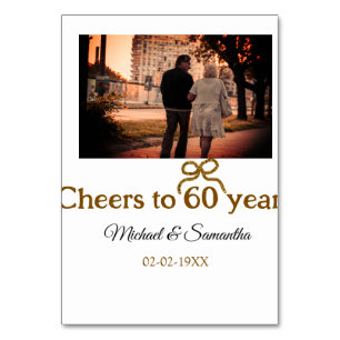 Golden bow cheers to 60 years anniversary wedding  table number