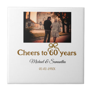 Golden bow cheers to 60 years anniversary wedding  tile