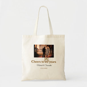 Golden bow cheers to 60 years anniversary wedding  tote bag