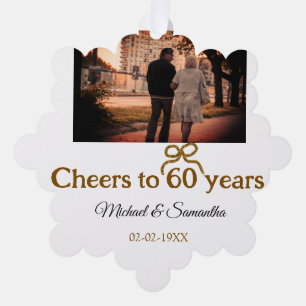 Golden bow cheers to 60 years anniversary wedding  tree decoration card