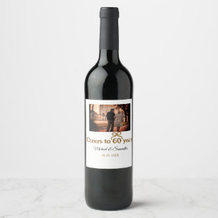 Golden bow cheers to 60 years anniversary wedding wine label