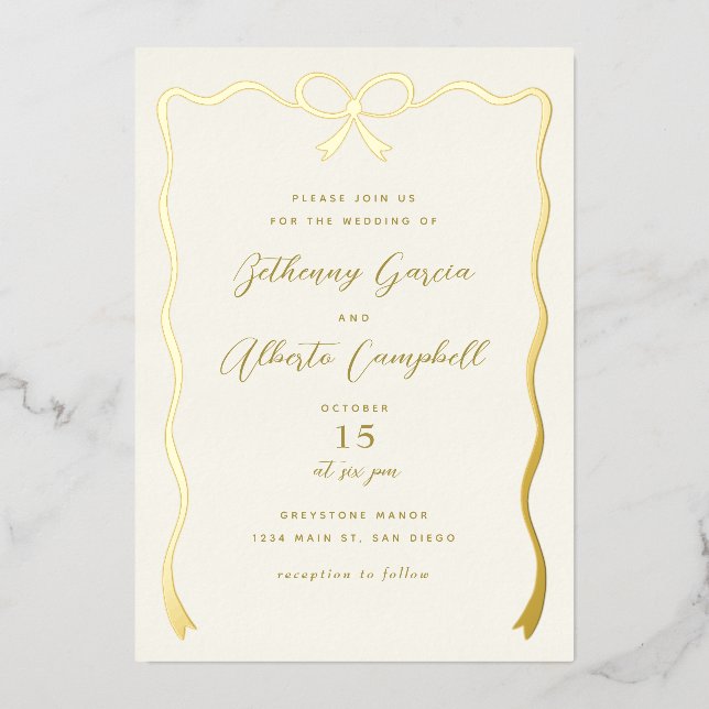 Golden Bow Foil Invitation (Front)