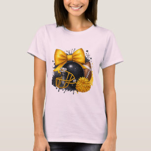 Golden Bow Football Cheer – Game Day Spirit Design T-Shirt