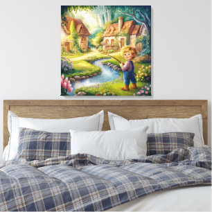 Golden Boy by the Stream Painting Canvas Print