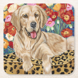 Golden Boy Retriever Square Paper Coaster