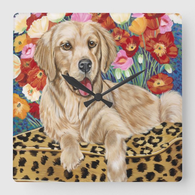 Golden Boy Retriever Square Wall Clock (Front)