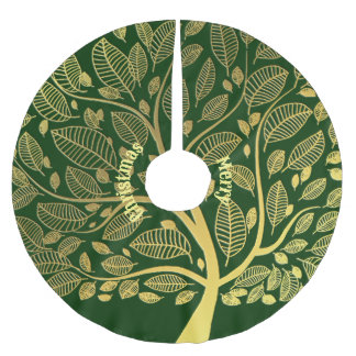 Golden Branch Greenery Foliage Merry Christmas Fun Brushed Polyester Tree Skirt