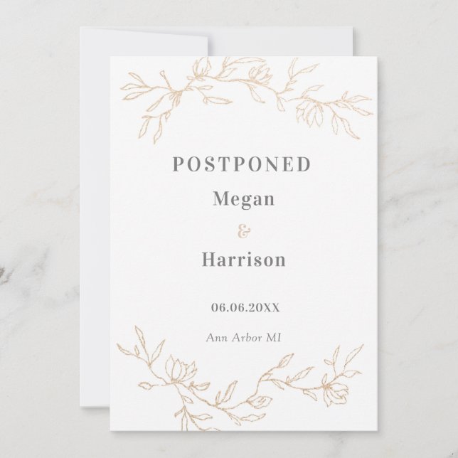 Golden Branches Wedding Postponed Announcement (Front)