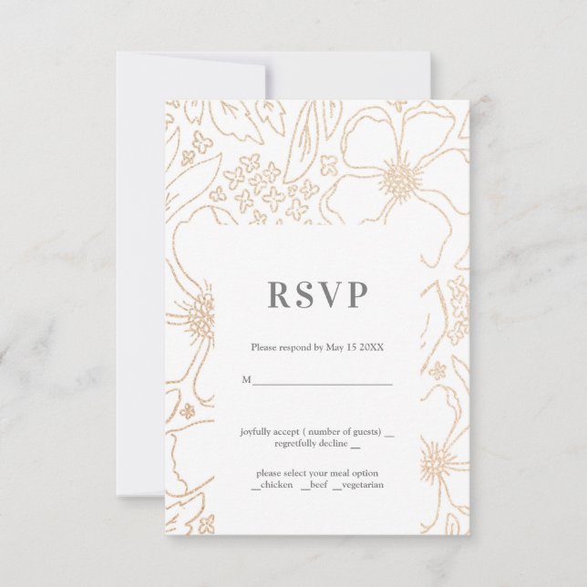 Golden Branches White Wedding RSVP Card (Front)